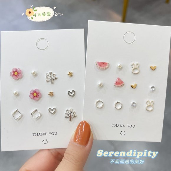 925 Sterling Silver Studs Earings 6 Pairs Set - Picture 4 of 4